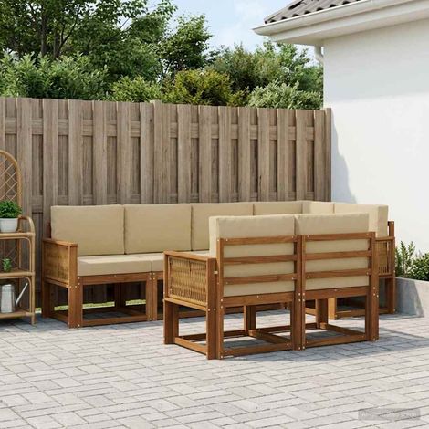 vidaXL Outdoor-Sofagarnitur mit Kissen 7 pcs Natur und Beige Polyester (1/5)