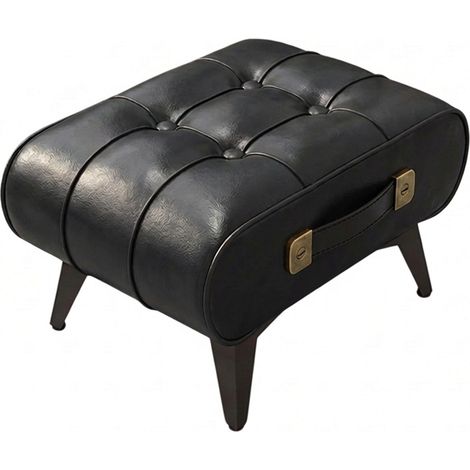 Kumo - Moderner Hocker Pouf Ottoman 35,5x25x30 cm Fußhocker aus schwarzem Kunstleder