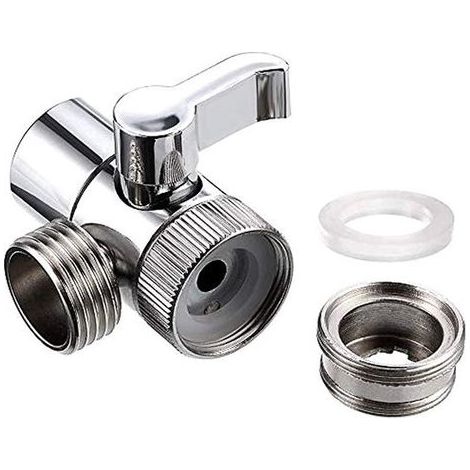 Inverseur de robinet - Vanne inverseuse pour robinet - Raccord 1/2" - M22 x M24 - Vanne inverseuse de douche - Inverseur 3 voies - Adaptateur de douche - Inverseur de douche - Pour baignoire et douche (1/5)