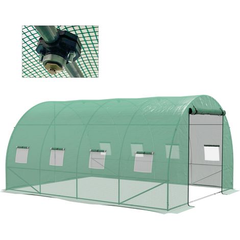 Serre de Jardin Tunnel 12 m² 4L x 3l x 2H m Acier renforcé + PE Haute densité 140 g/m² 8 fenêtres Porte enroulable Vert