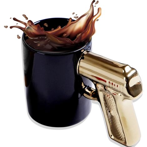 Kaffeetasse mit Pistolengriff, Cappuccino-Tasse aus Porzellan, personalisierte Pistolentasse, kreatives Geschenk fürs Büro, Vatertag, Geschenkidee für Männer, 400 ml (Schwarz & Gold)