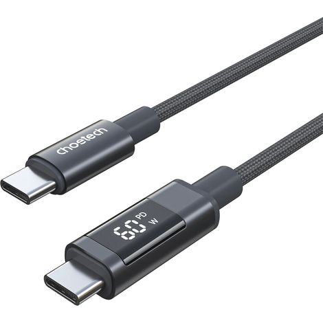 Choetech XCC-1068 PD 60W USB-C – USB-C-Kabel mit Display, 1,2 m – Schwarz (1/5)