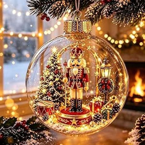 Beyamis Boule de Noël lumineuse, décoration de Noël à suspendre, cadeau cadeau, boule de Noël, figurine en noyer (1/5)