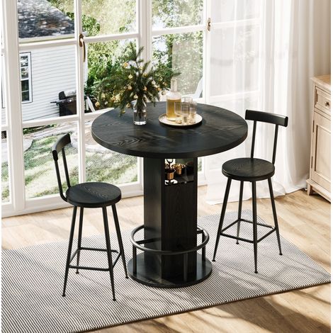 Table manger ronde 80 cm avec rangements noire OKMYHOME
