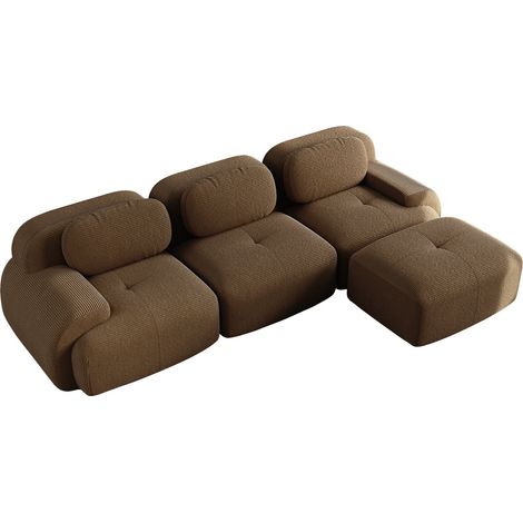 Sofá esquinero modular sin montaje de pana marrón con espuma 32D HOMVRA (1/5)