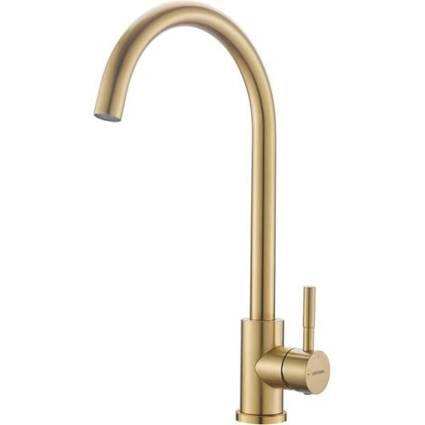 Küchenarmatur, Einhebel-Küchenmischer, 360° schwenkbar, 2 Wasserauslaufarten, Warm- und Kaltwasser-Küchenmischer aus Edelstahl, Gold (1/4)