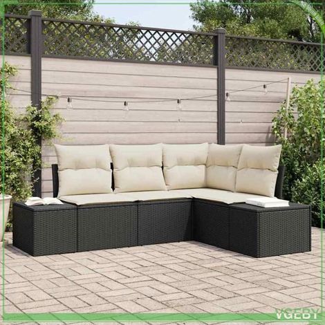 Ensemble canapé de jardin - FAFEICY - Modulaire - Noir et crème - Polyrotin & acacia - Modulable, sac de rangement étanche (1/5)