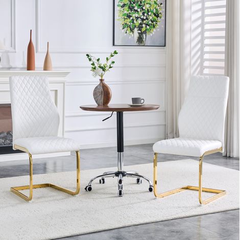 REDOM - Juego de 2 sillas de comedor, respaldo alto ergonómico, asiento acolchado de 5 cm, metal y PU blanco y oro (1/5)