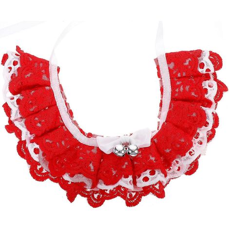 Collar de encaje para cachorros, 2 piezas, adorno decorativo rojo para el cuello de gatitos. (1/5)