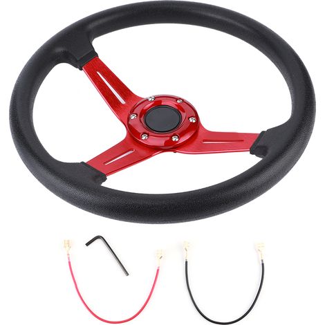 Volant Universel 14 Pouces Cuir PU Aluminium Rouge avec Bouton Klaxon (1/5)