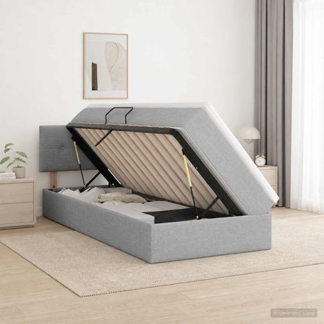 vidaXL Cama con almacenamiento y colchón Gris Claro 90 x 190 cm (1/5)