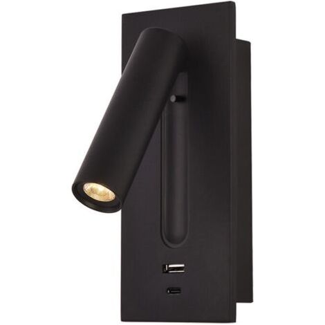 Liseuse LED Lampe de Chevet Interrupteur Caché Lampe de Chevet, Type C Lampe de Chevet Encastrée Applique Murale Lampe de Lecture, Rotatif à 350° Pliable à 90°, 3W Lumière Chaude 3000K, couleur noir (1/5)