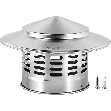 Ø 110mm Chapeau de Cheminée Rond en Acier Inoxydable, Chapeau de Pluie de Toit, Capot de Cheminée, Protection Contre les Intempéries Ventilation, Empêche les Feuilles et Animaux d'Entrer (1/5)