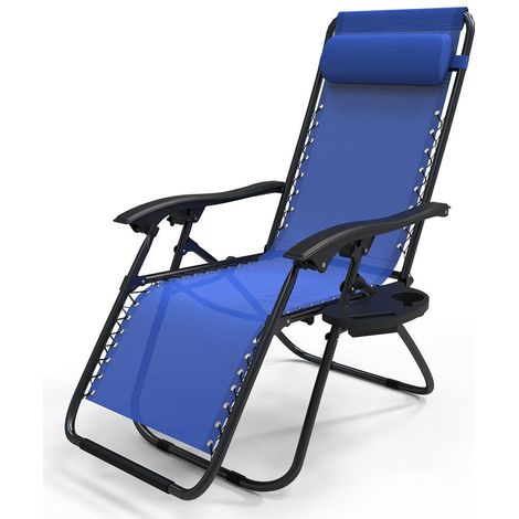 VOUNOT Sdraio da Giardino con Portabicchieri, Sedia Pieghevole Zero Gravity da Esterno, Blu x1
