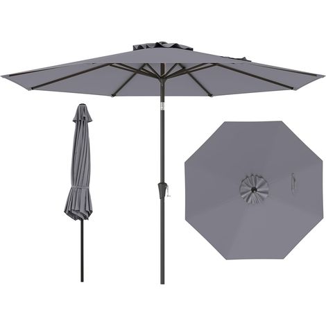 COSTWAY Ombrellone da Giardino, Diametro 3M, Ombrello da Spiaggia con Manovella e Inclinazione Regolabile, Ideale per Spiaggia, Balcone, Giardino (Grigio) (1/5)