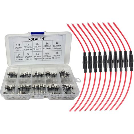 support de fusible pour véhicule automobile à vis en ligne 5x20mm AGC 16 fils 10 fils + pièces rapides + fusibles pour tubes de verre à soufflage rapide 5 x 20 mm (paquet de 100) (1/5)