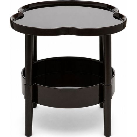 Table d'appoint salon design trèfle style crème en plastique double étagère rangement compact 39cm pour maison chambre à coucher (1/5)