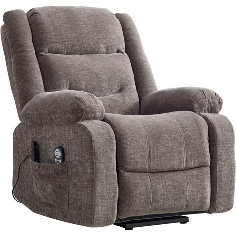 Fauteuil relax électrique multifonction avec aide au relevage, massage et chaleur, dossier et repose-pieds réglables électriquement, avec poches de rangement latérales - gris (1/5)