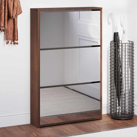 Schuhschrank mit Spiegel 3 Fächer Braun Eichen-Optik