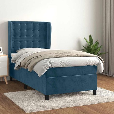 vidaXL Sommier à lattes de lit et matelas Bleu foncé 80x200 cm Velours (1/5)