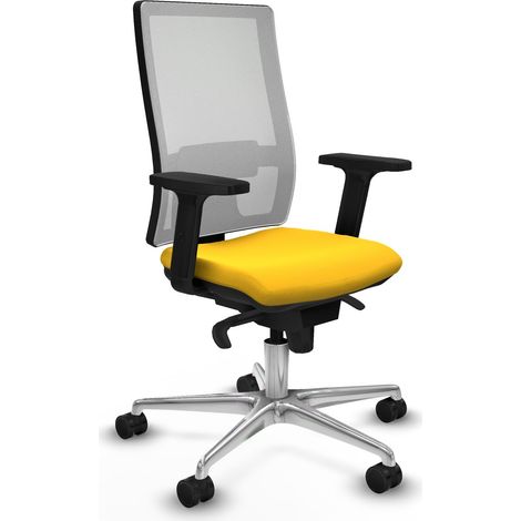 Horna sincro malla blanca similpiel amarillo brazos 2D base aluminio ruedas 65mm nailon