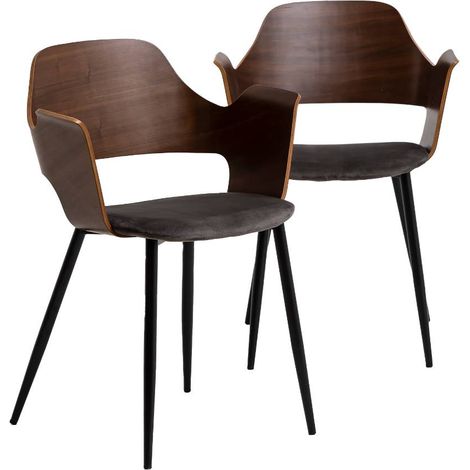 Chaise en bois foncé et velours gris Florence (lot de 2) (1/5)