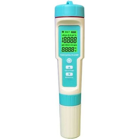 Tester per acqua, misuratore di pH 7 in 1 e tester di pH/TDS/SALTO/ORP/SG/TEMP/EC, misuratore di pH con schermo LCD, per acqua potabile, piscine, acquari, idroponica (1/5)