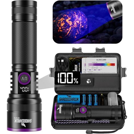 365nm Lampe Torche UV, 30W Lumiere Noire Avec Lentille Filtrante 4-Cœurs Lampe Ultraviolet Rechargeable, Alliage D'aluminium Lampe Wood pour Détecteur d'Urin,Roche,Fluorescéine,Banknotes