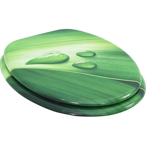 Abattant WC avec Couvercle MDF Charnières Réglables Motif Gouttes d'eau Vert 43,5 x 38 cm (1/5)