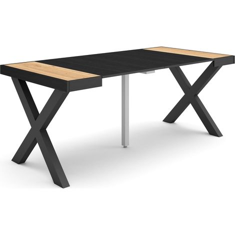 Table Console Extensible Console Meuble 180 pour 8 Personnes Pieds Bois Massif Style Moderne Chêne et Noir (1/5)