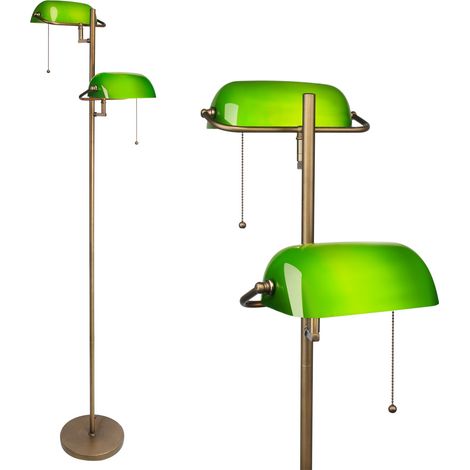 JCPYIUL schmale vintage Stehlampe gold mit grünem Glasschirm Zugkettenschalter