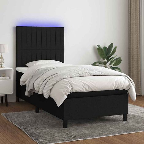 Cama box spring colchón y luces LED tela negro 100x200 cm (1/5)