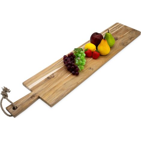 XXL Teak Servierbrett mit Griff - 100 x 20 cm - Holz Servierplatte lebensmittelecht - Antipasti Holzbrett für Wurst Käse Vorspeisen