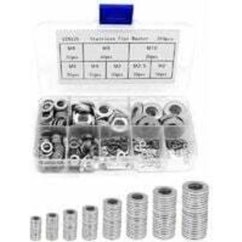 Rondelles Plates en 304 Acier Inoxydable Assortiment, Rondelles metal, Joint vidange, Rondelles gonds de porte, Rondelles assortiment de lave-mains (M2 M2.5 M3 M4 M5 M6 M8 M10)(360pcs)