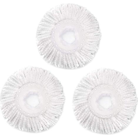 Lot de 3 têtes de rechange pour balai rotatif Hurrica, Mopnad, Cassabel et autres systèmes de balai rotatif 360°, recharges de balai rotatif en microfibre (3 pièces, blanc) (1/5)