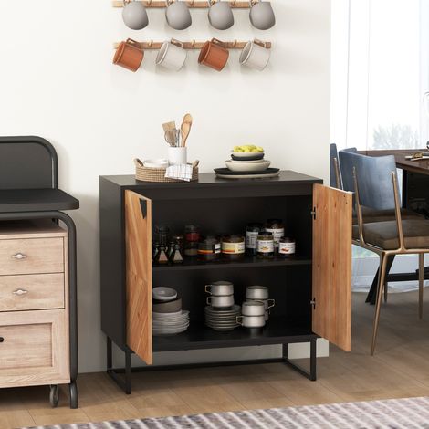 Buffet avec Rangement Buffet avec Portes et Etagère Table Console avec Pieds en Métal Meuble d'Appoint Moderne Noir (1/3)