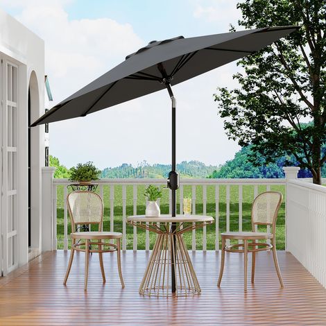 Parasol de jardin 2,7 m inclinable avec manivelle – Toile polyester UPF 50+ imperméable – 8 baleines robustes – Protection solaire pour terrasse, balcon, piscine et extensionérieur – Couleur : gris