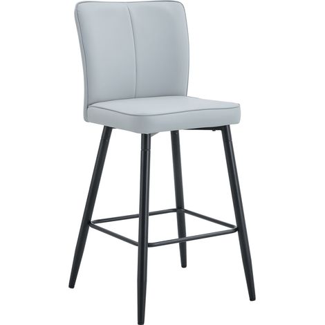 Lot de 2 tabourets de bar en cuir régénéré gris clair, dossier ergonomique, repose-pieds carré, pieds métal noirs réglables, faciles à nettoyer CHICFURN (1/5)