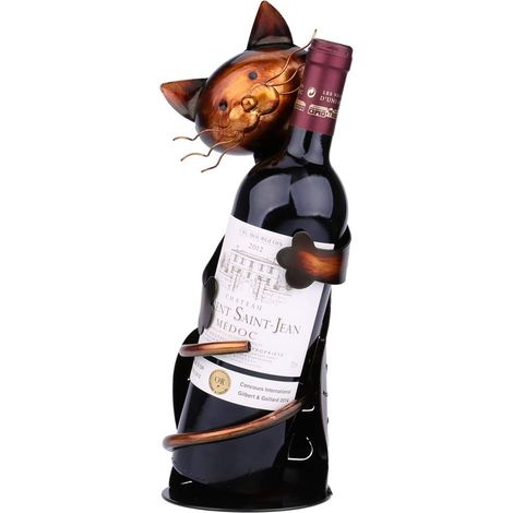 Porte-Bouteille de vin en métal, Porte-Bouteille à vin en Forme de Chat, Plateau à vin en métal, Sculptures Pratiques pour la décoration intérieure Chat, Artisanat de décoration pour Maison (1/5)