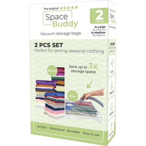 Space Buddy Conjunto de 2 bolsas de almacenamiento al vacío transparentes