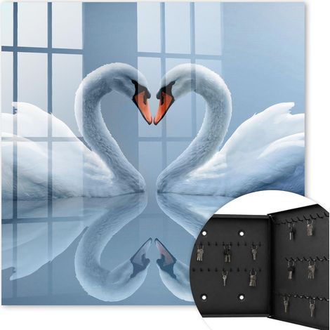 Armoire à clés - (30 cm x 30 cm) - Boîte à clés murale - Coffret de rangement pour clés - Couleur noire - Ouverture vers la droite - Pour maison et bureau - Amour des cygnes