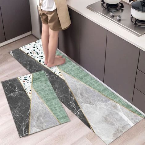 Tapis de Cuisine - - Lot de 2 - Antidérapants - 40x120cm et 40x60cm - Lavables (1/5)