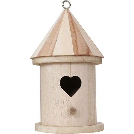 Nichoir en bois massif, résistant aux intempéries, avec perchoir pour merlebleu, pinson, troglodyte mignon et mésange. Idéal pour la décoration de jardin.-Heart Hole (1/5)