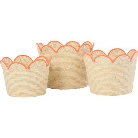 Set de 3 paniers fleur en fibre naturelle - naturel et orange (1/3)