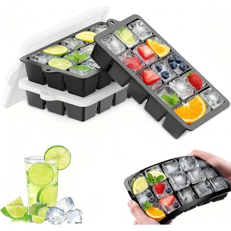 Lot de 3 Bacs à glaçons, 45 compartiments, Silicone sans BPA, Glaçons carrés 3 cm, Pour cocktails et whisky