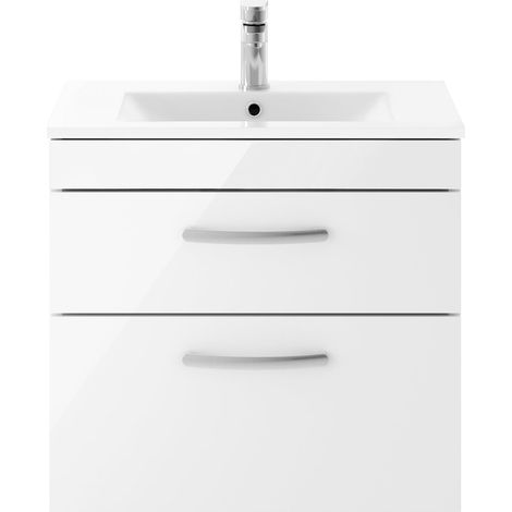 Nuie Athena Gloss White 600mm Wall Hung 2 Drawer Vanity Unit and Minimalist Ceramic Basin - ATH048B (1/5)