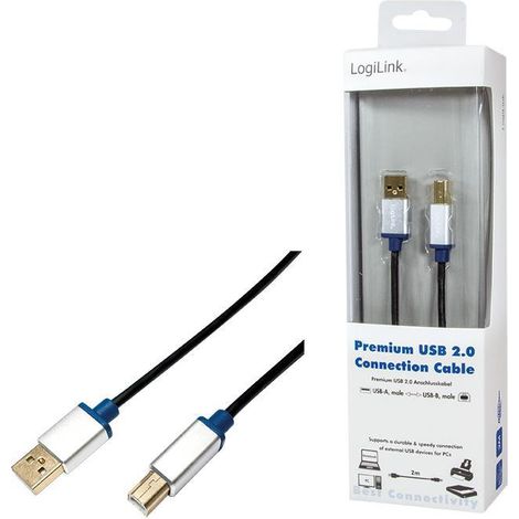 Câble USB 2.0 LogiLink Premium BUAB220 A/B de 2 m