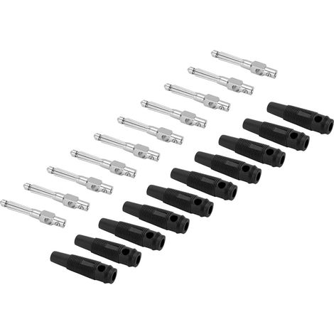 Lot de 10 fiches bananes mâles empilables 4 mm, 7 broches, en cuivre, 1000 V, 32 A, avec manchon souple et serrage par vis, noires. (1/5)