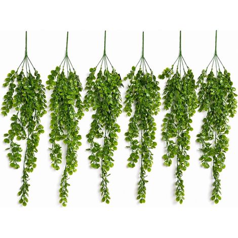 Pack of 6 x 75cm Artificial Trailing Round Leaf Hanging Foliage Plant - Classic Gloss Green (1/5)