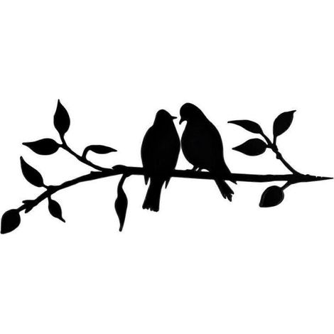 Liebesvögel auf einem Ast – Metall-Wanddekoration, Baum-Kunst, Metall-Vogel-Garten-Wanddeko, schwarze Wandaufkleber zum Aufhängen (1/3)